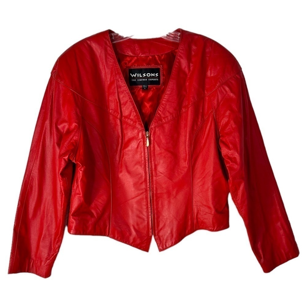 Wilsons Leather Women's Red Leather Zip Front Jacket